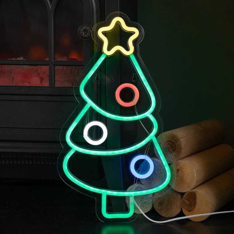 Image of 40cm USB Powered Light up Christmas Bauble Tree Neon Sign in Multi-Coloured