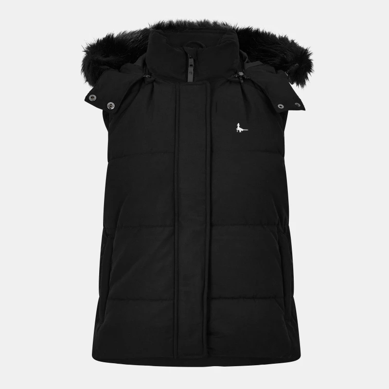 Image of Jack Wills Womens Willow Heritage Waterproof Detachable Hood Puffer Gilet Black 09 female 6 (2XS)