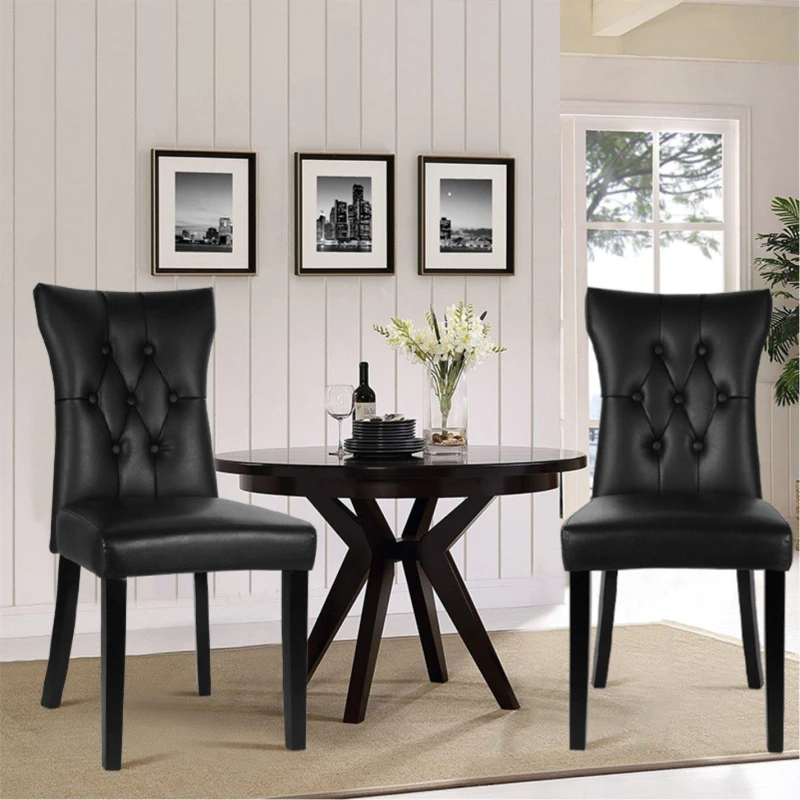 Image of Cottonfy UK Set of 2 High Backrest Leather Dining Chairs - Black M