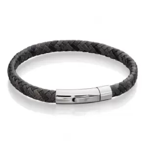 Image of Mens Woven Grey Leather Clip Clasp Bracelet B5276