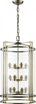 Image of Ceiling Pendant Lantern 12 Light Antique Brass, Glass