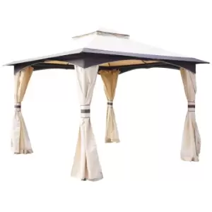 Image of Outsunny 10' X 12'/3Mx3M Steel Fabric Patio Gazebo Vented Roof With Mesh Sidewall - Cream