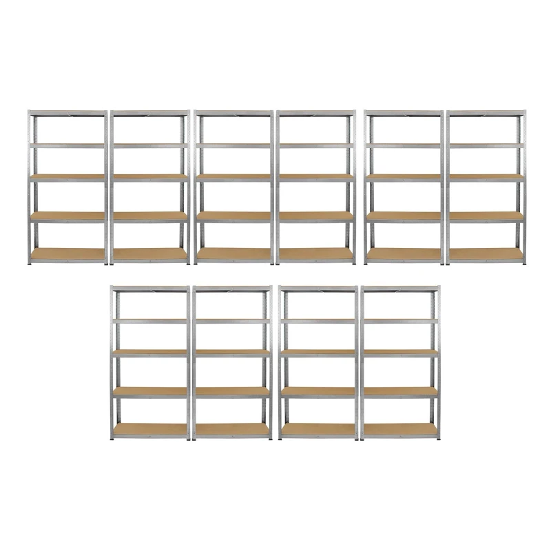 Image of 10 x Galvanised Steel Shelving MDF Shelves Heavy Duty Racking Storage 5 Tier Bay