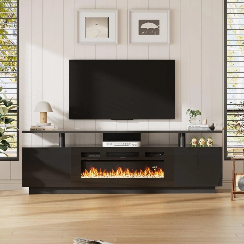 Image of Kabinet UK Recessed Electric Fireplace TV Stand with Remote Black unisex One size
