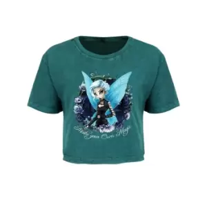 Image of Hexxie Womens/Ladies Make Your Own Magic Juniper Acid Wash Oversized Crop Top (XS) (Emerald Green)