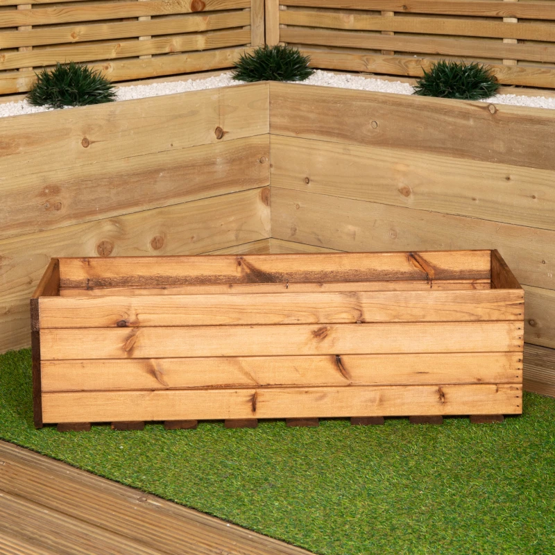 Image of Hand Made 39cm Wide x 102cm Rustic Wooden Garden Trough Tall / Flower Bed Planter