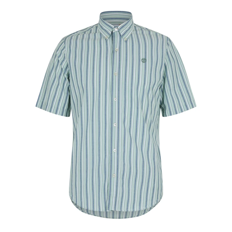 Image of Timberland Mens Striped Short Sleeve Oxford Shirt Green Bay Yd male S
