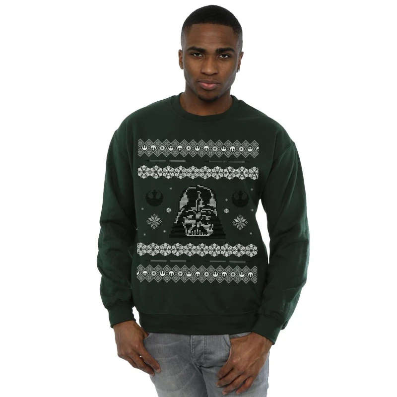 Image of Star Wars Star Wars Men Christmas Darth Vader Fair Isle Sweatshirt in Green Size: Small Green S Male 5057981563210