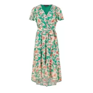 Image of Mela London Green Floral Wrap Dress With Dipped Hem - Green