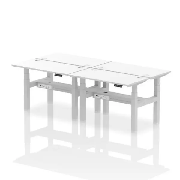 Image of Air Air Back-to-Back 1200 x 600mm Height Adjustable 4 Person Bench Desk White Top with Cable Ports Silver Frame HASCP4P12600WHTS