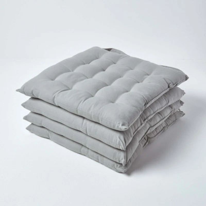 Image of Homescapes Plain Seat Pad with Button Straps, 40 x 40cm, Set of 4 Grey