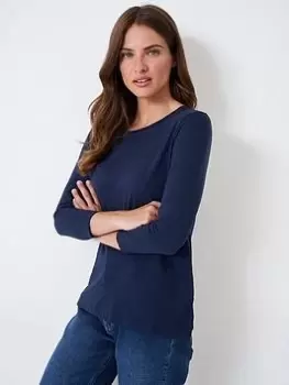 Image of Crew Clothing Long Sleeve Perfect Slub T-Shirt -blue, Blue, Size 8, Women