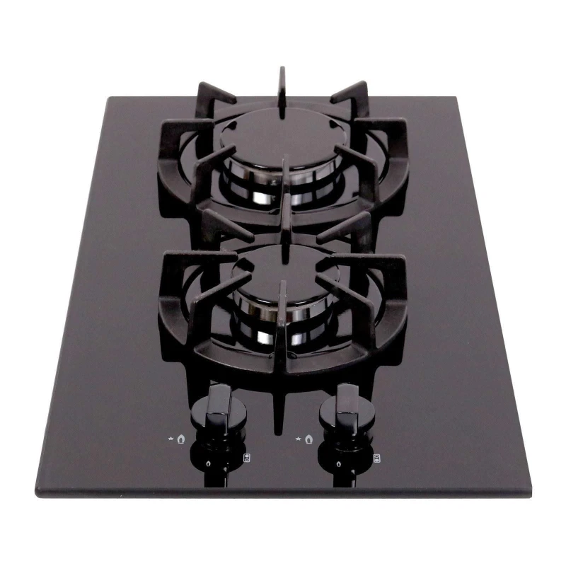 Image of SIA 30cm Black Gas On Glass Domino Hob With Cast Iron Stands And LPG Kit- BGH30BL Black