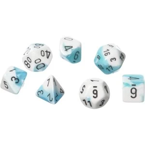 Image of Chessex Gemini Poly 7 Set: White - Teal/Black