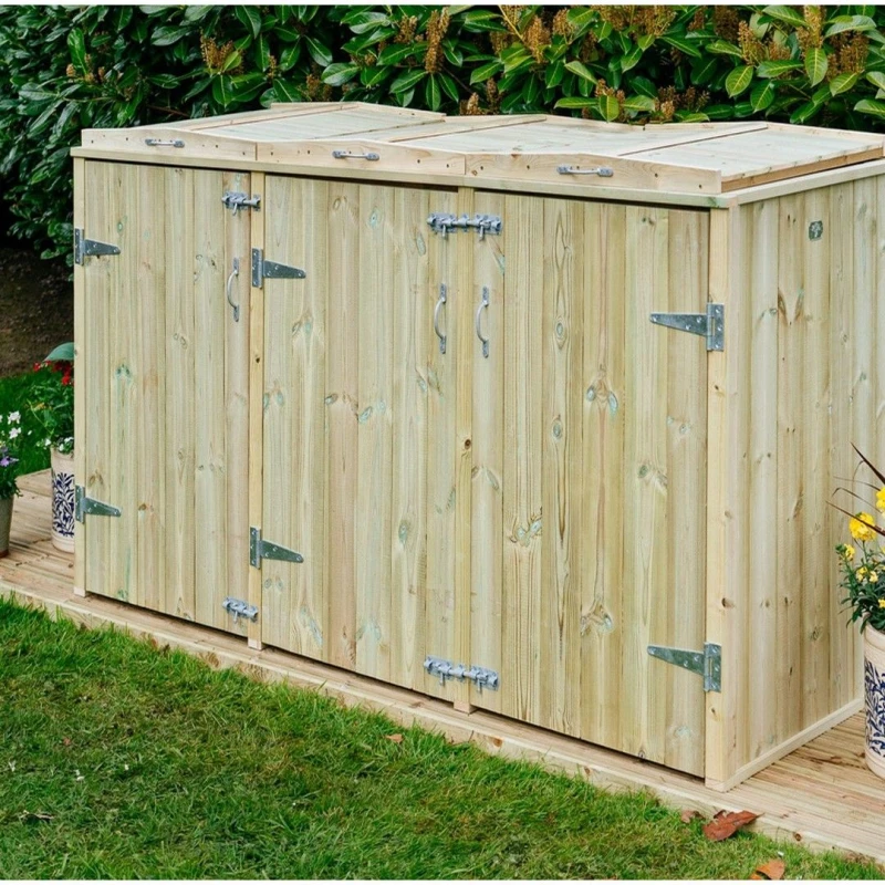 Image of The Garden Village Shireburn 2 Wheelie Bin / 2 Recycle Box Store, Brown SGC2-2-TGV
