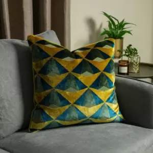Image of Leveque Velvet Jacquard Cushion Teal/Gold, Teal/Gold / 50 x 50cm / Polyester Filled