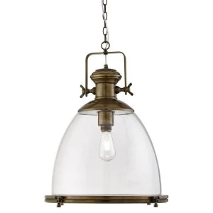 Image of 1 Light Dome Ceiling Pendant Antique Brass with Clear Glass Diffuser, E27