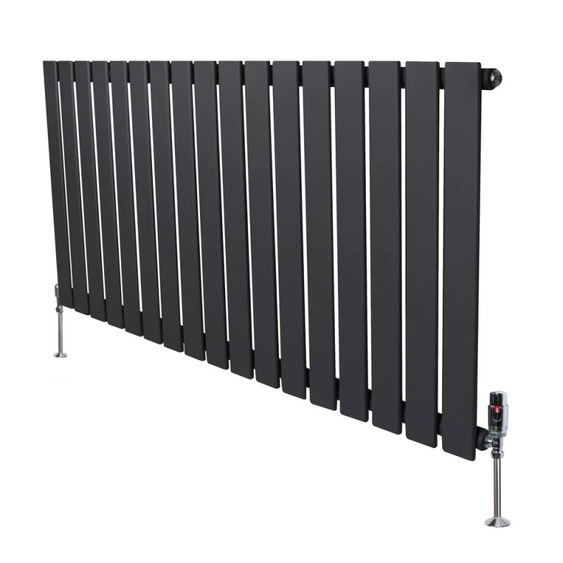 Image of Monstershop Flat Single Column Radiator & Valves - 600mm x 1190mm - Anthracite in Grey Grey Unisex