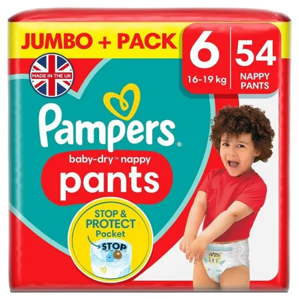 Image of Pampers Baby Dry Nappy Pants Size 6 Jumbo Plus Pack 54 Nappies