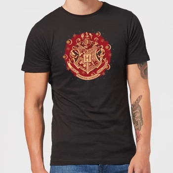 Image of Harry Potter Hogwarts Christmas Crest Mens T-Shirt - Black - 5XL