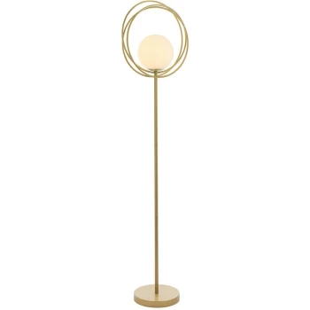 Image of Merano Bergamo Floor Lamp Brushed Gold Paint & Gloss Opal Glass