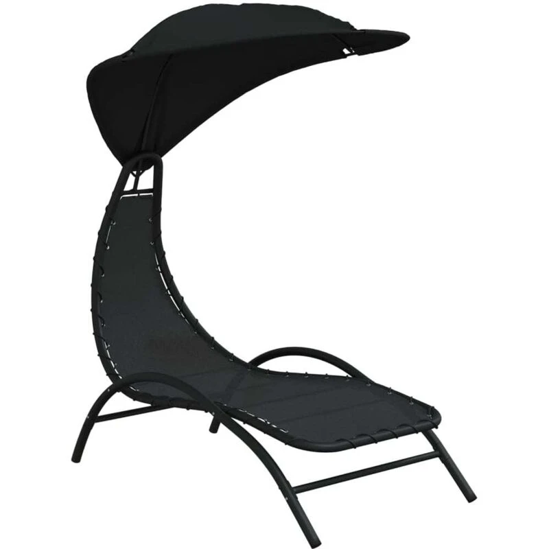 Image of JINLEFU Jinlefu - Sun Lounger with Canopy Black 167x80x195cm Fabric and Steel vidaXL JRVDZX-362706_DE