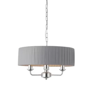 Image of Highclere Single Shade Pendant Light Bright Nickel Plate, Charcoal Fabric
