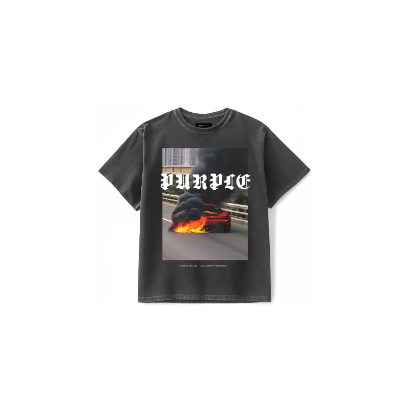 Image of Purple Brand Mens Printed Regular Fit T-Shirt Black Fire male X Large