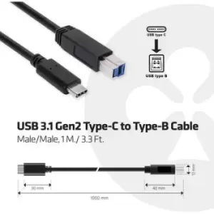 Image of club3D USB cable USB 3.2 1st Gen (USB 3.0 / USB 3.1 1st Gen) USB-C plug, USB-B plug 1m CAC-1524