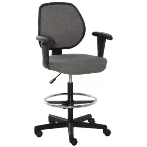 Image of Vinsetto Drafting Chair Tall Office Fabric Standing Desk Chair with Adjustable Footrest Ring, Arm, Swivel Wheels, Grey