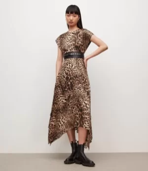 Image of AllSaints Womens Gianna Kiku Dress, Brown/Beige, Size: 12