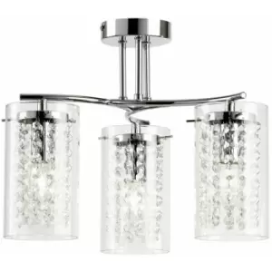 Image of Loops - Semi Flush Ceiling Light Chrome Glass Drops 3 Bulb Hanging Pendant Lamp Shade