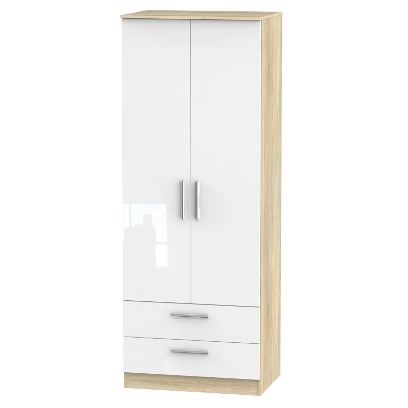 Image of Trent 2 Door 2 Drawer Wardrobe In White & Bardolino Oak (Ready Assembled)