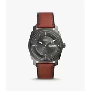 Image of Fossil Mens Machine Three-Hand Date Litehide Leather Watch - Brown