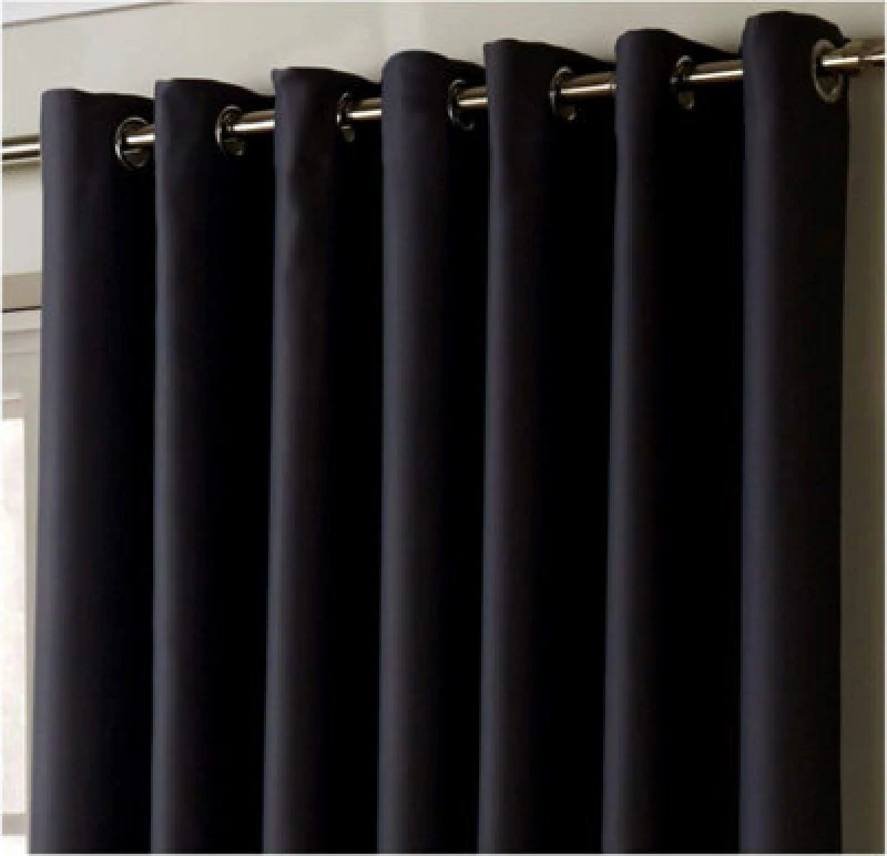 Image of Alan Symonds 100% Blackout Ring Top Curtains 66" X 90" Charcoal
