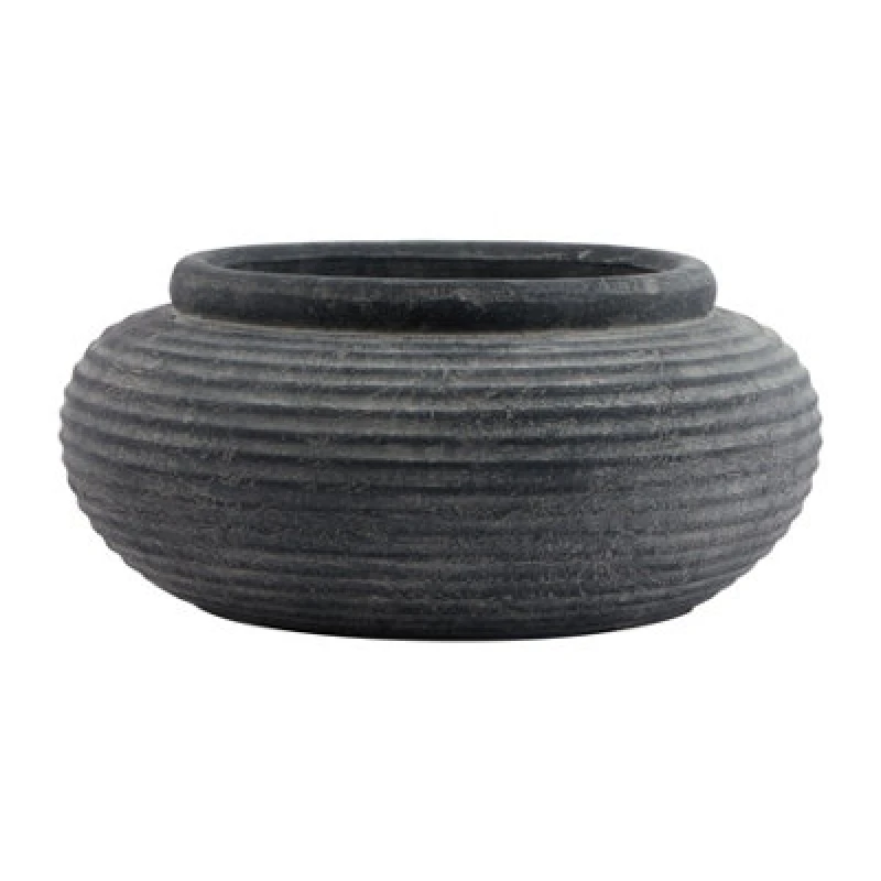 Image of Amalfi Grey Round Ribbed Planter