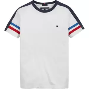Image of Tommy Hilfiger Short Sleeve Varsity Sleeve Detail Tee Junior Boys - White