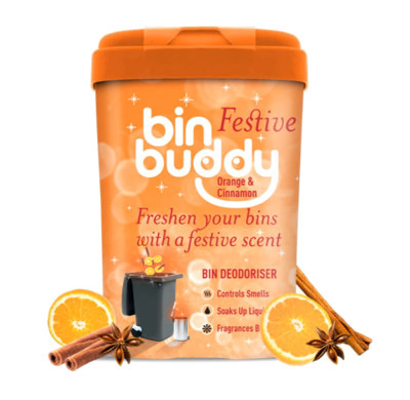 Image of Festive Christmas Bin Freshener Powder Orange And Cinnamon Bin Buddy 450G