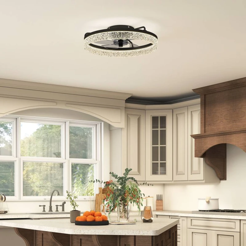 Image of HOMCOM Ceiling Fans with Lights & Remote & App Control for Bedroom in Black Size: Small Black Unisex Small