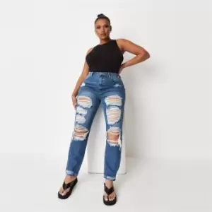 Image of Missguided Plus Riot Distressed Jeans Stonewash - Blue