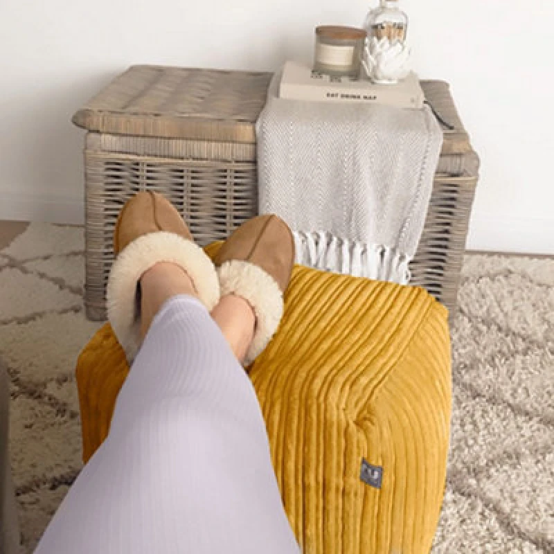 Image of rucomfy Beanbags Rucomfy Indoor Jumbo Cord Bean Bag Footstool - Mustard Cube Pouffe