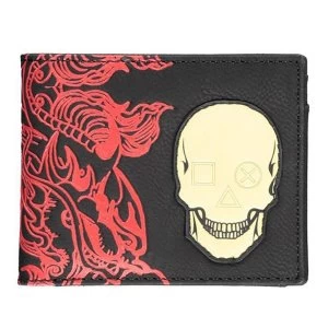 Image of Sony Playstation Skull Badge with All-Over Japanese Print Male Bi-fold Wallet - Black