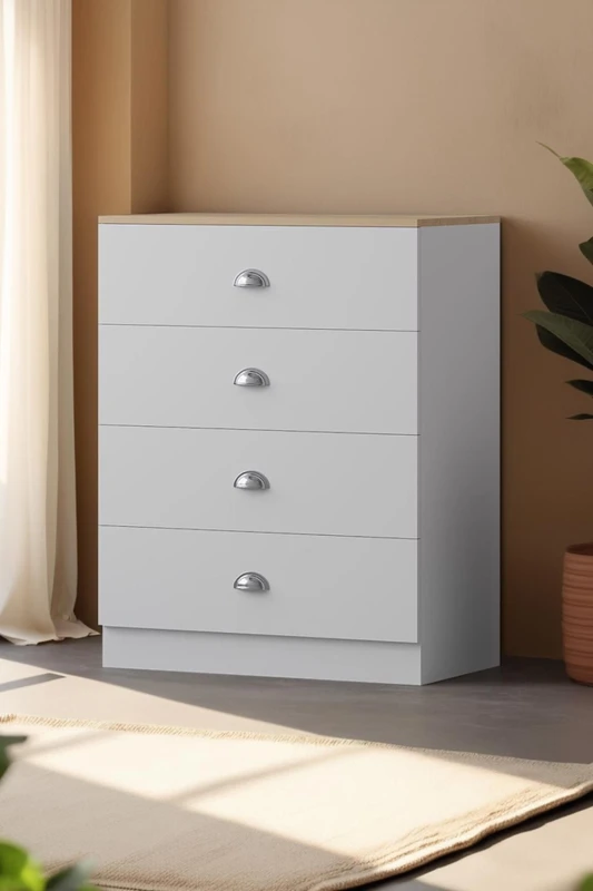 Image of FWStyle FWStyle 4 Drawer Chest Matt White Oak Effect Top Bedroom Furniture White One Size Unisex 5056413127525
