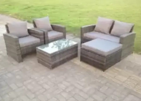 Image of Fimous 5 Seater Outdoor Dark Grey Rattan Lounge Complete Sofa Set with Big Footstool