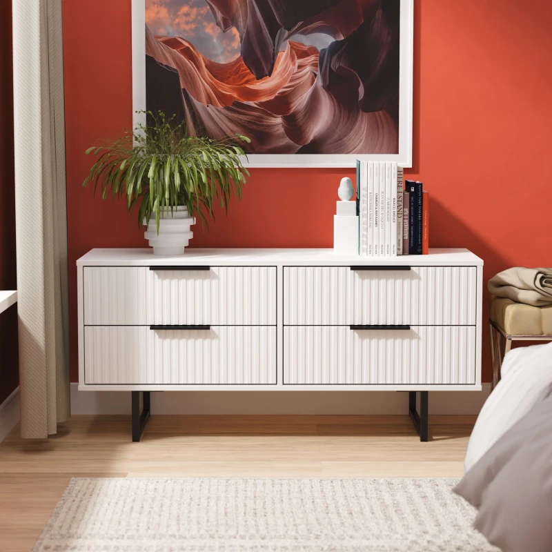 Image of Ready Assembled 2 U Menai 4 Drawer Bed Box (Ready Assembled) in White White Unisex
