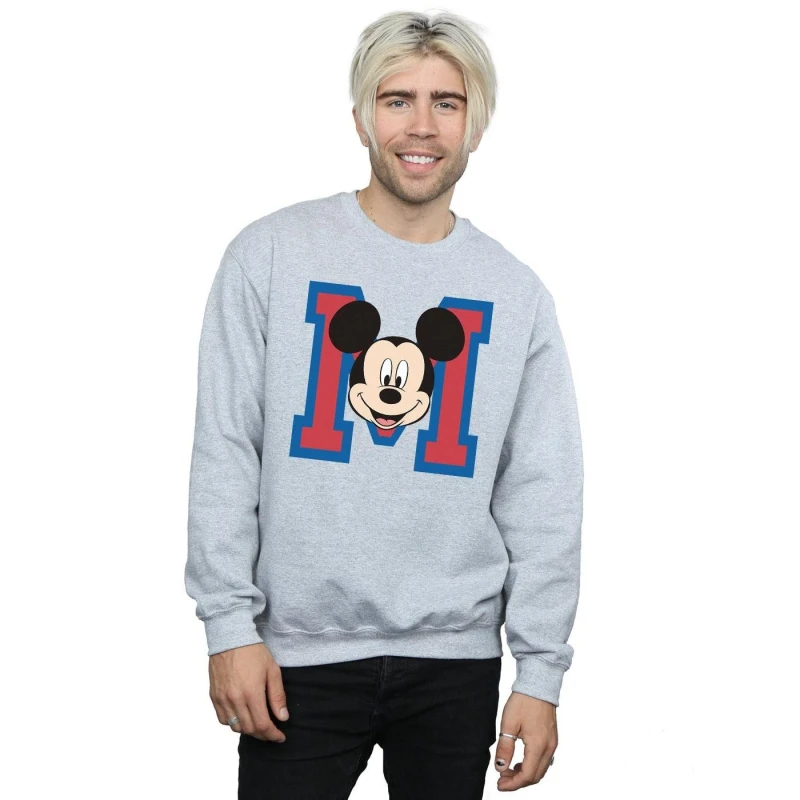Image of Disney Men Mickey Mouse Face Sweatshirt in Grey Size: Small Grey S Male 5063300598689