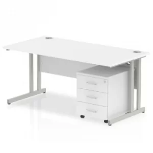 Image of Impulse 1200 Straight Cantilever Workstation 500 Three drawer mobile Pedestal Bundle White