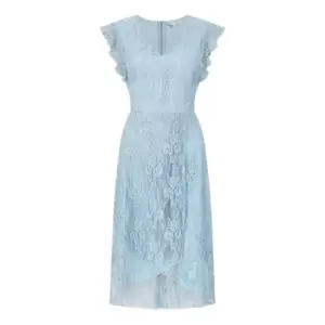 Image of Yumi Blue Frill Cross Over Skirt Lace Dress - Blue