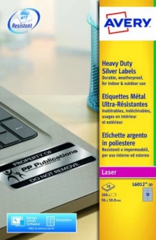 Image of Avery HD Labels 96x50.8mm Silver L6012-20 10 p/sheet PK200