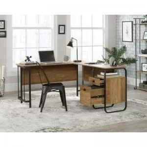 Image of Teknik Office Stationmaster L Shaped Desk Etched Oak Finish, Large